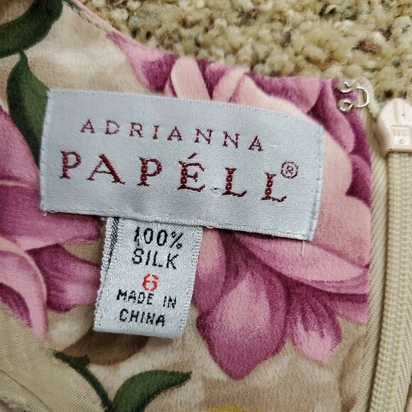 ADRIANNA PAPELL Womens Dress 6 Floral Short Sleeve Silk - Picture 9 of 11